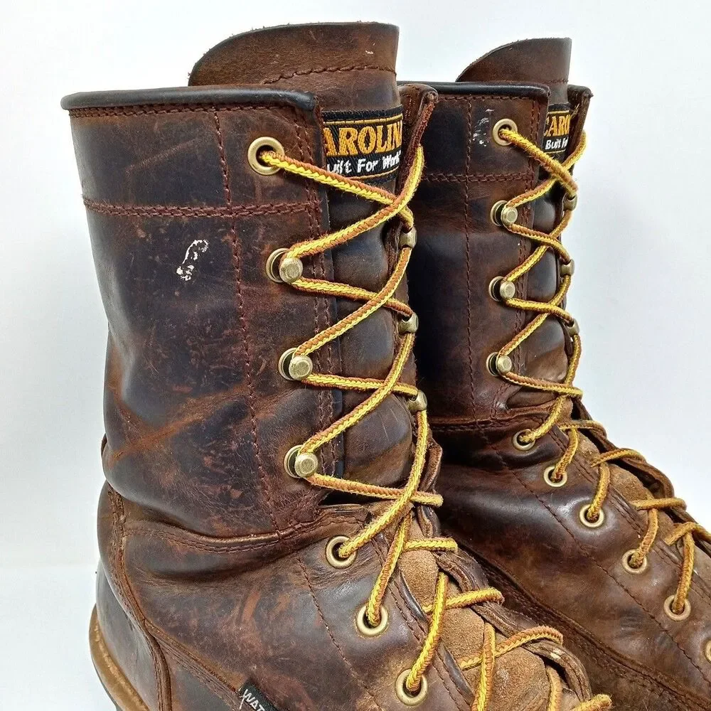 Carolina Brown Leather Work Boots Mens 12D Safety Toe EH Waterproof - Picture 3 of 12